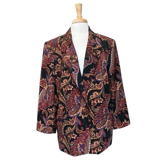 Vintage Whimsigoth Black Paisley Oversized Big Shoulder Jacket Blazer size 18 - Picture 1 of 6